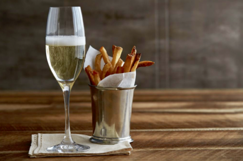 white wine and french fries